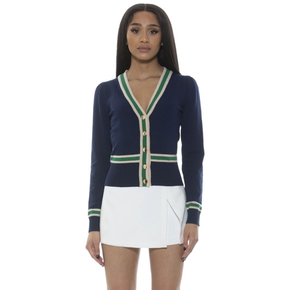 ALEXIA ADMOR Savannah Cardigan in Navy Women's T533 Size L NWT
